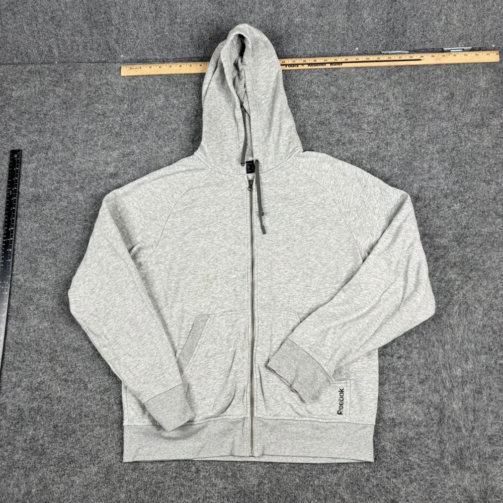 Reebok Zip Hoodie Mens Size L Grey Heather Full Zip Athletic Casual Sweatshirt
